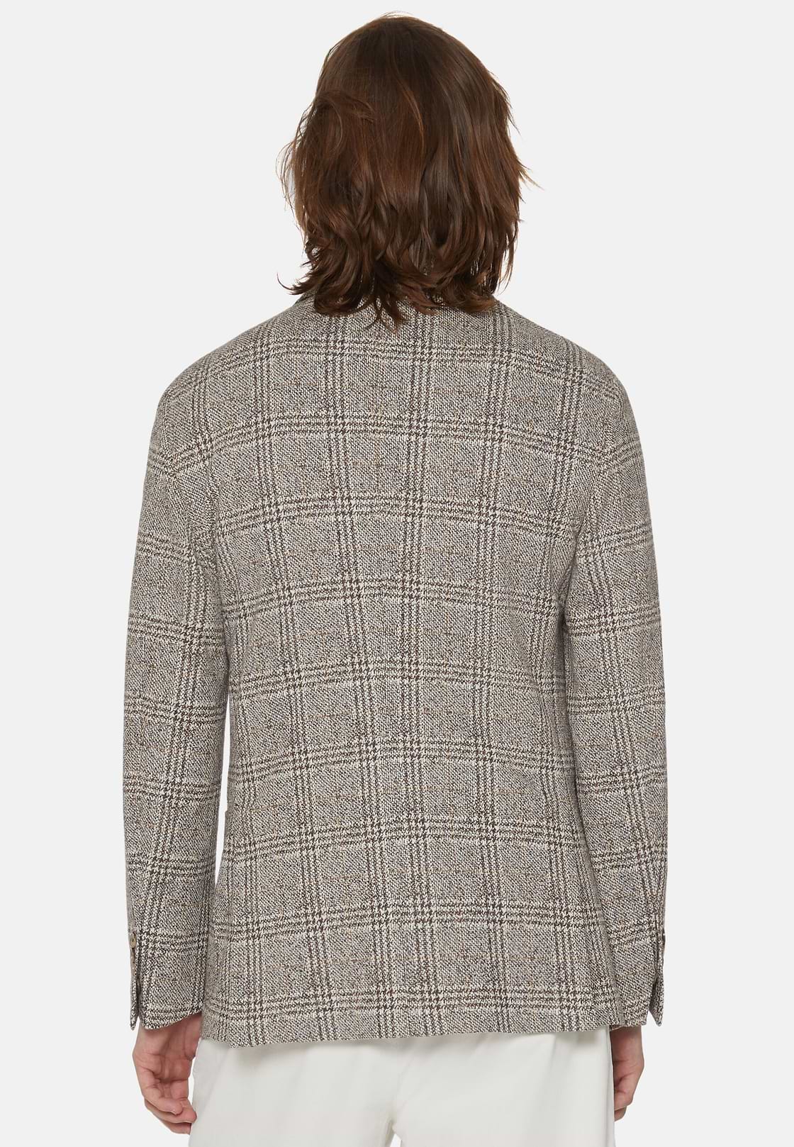 Brown Prince of Wales Check Jacket In Cotton Jersey, Brown, hi-res