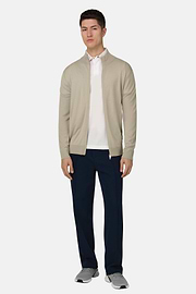 Full-Zip Jumper in Superfine Wool, Sand, thumb, 2