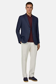 Micro Textured Jacket in Pure Linen, Blue, thumb, 2