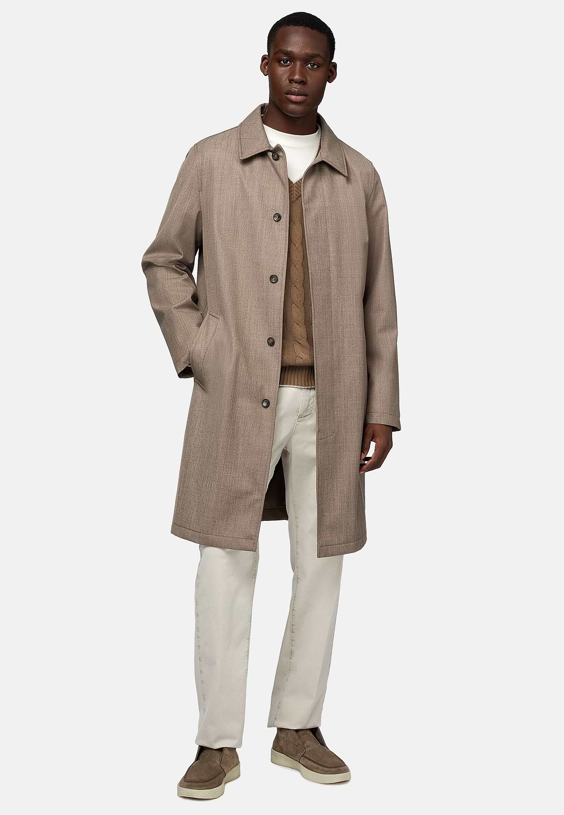 Pea coat van technische wol, Taupe, hi-res