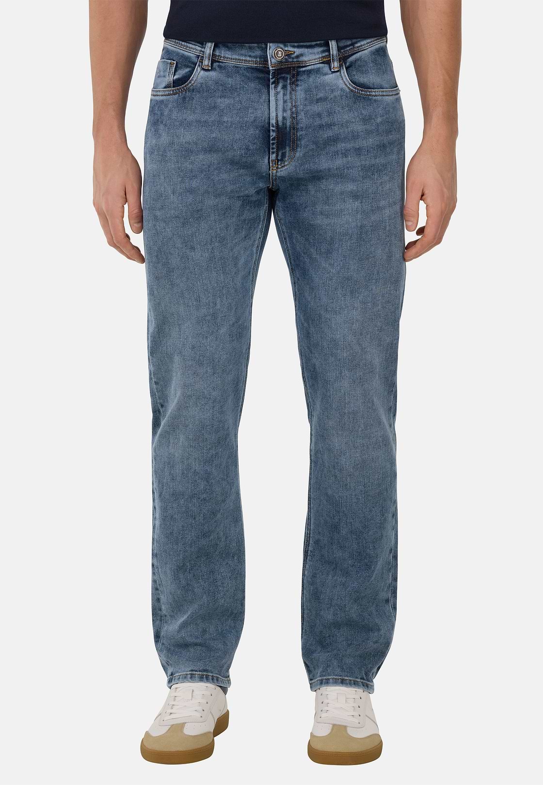 Medium Blue Stretch Denim Jeans, Light Blue, hi-res, 2