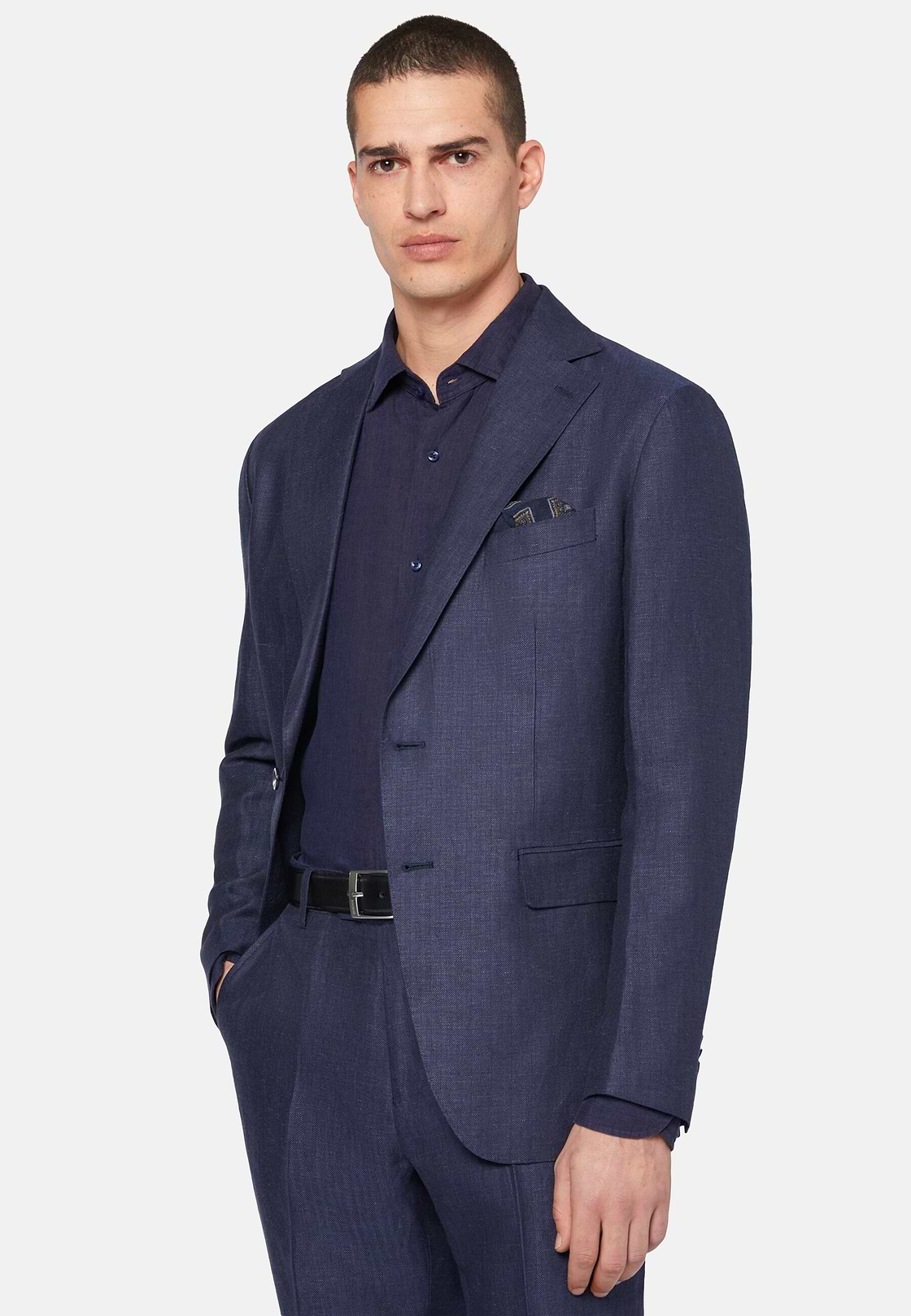 Herringbone Linen Suit Style Capri, Navy blue, hi-res