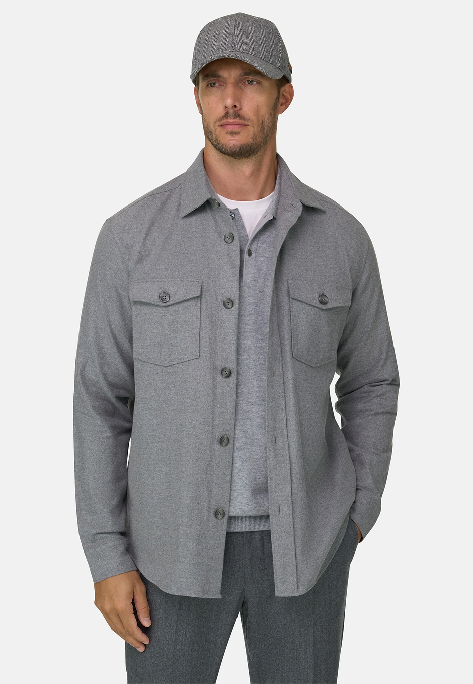 Camisa Oversize de Franela de Algodón, Gris, hi-res