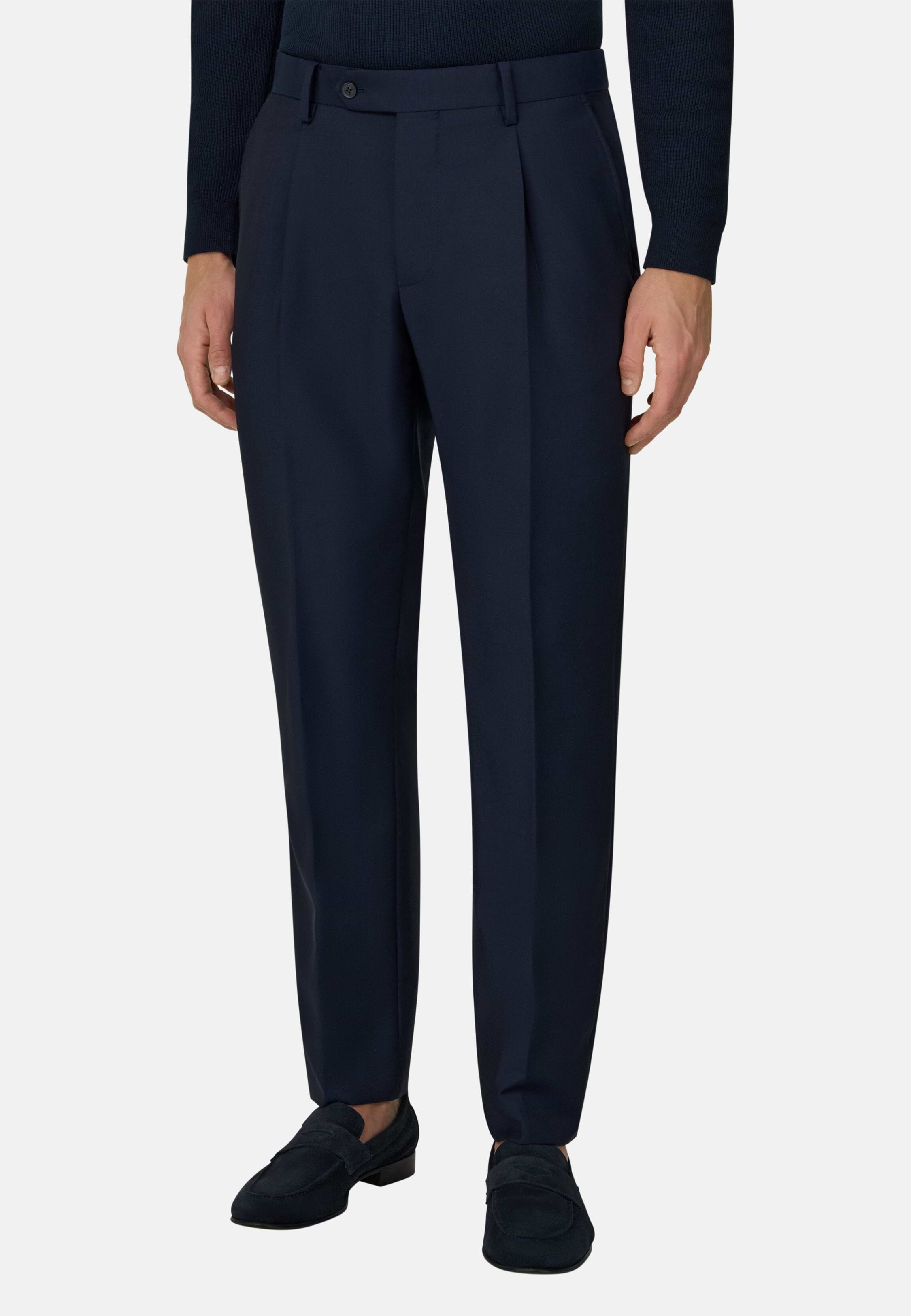 Men's Wool and Mohair Trousers, Navy blue | Boggi Milano