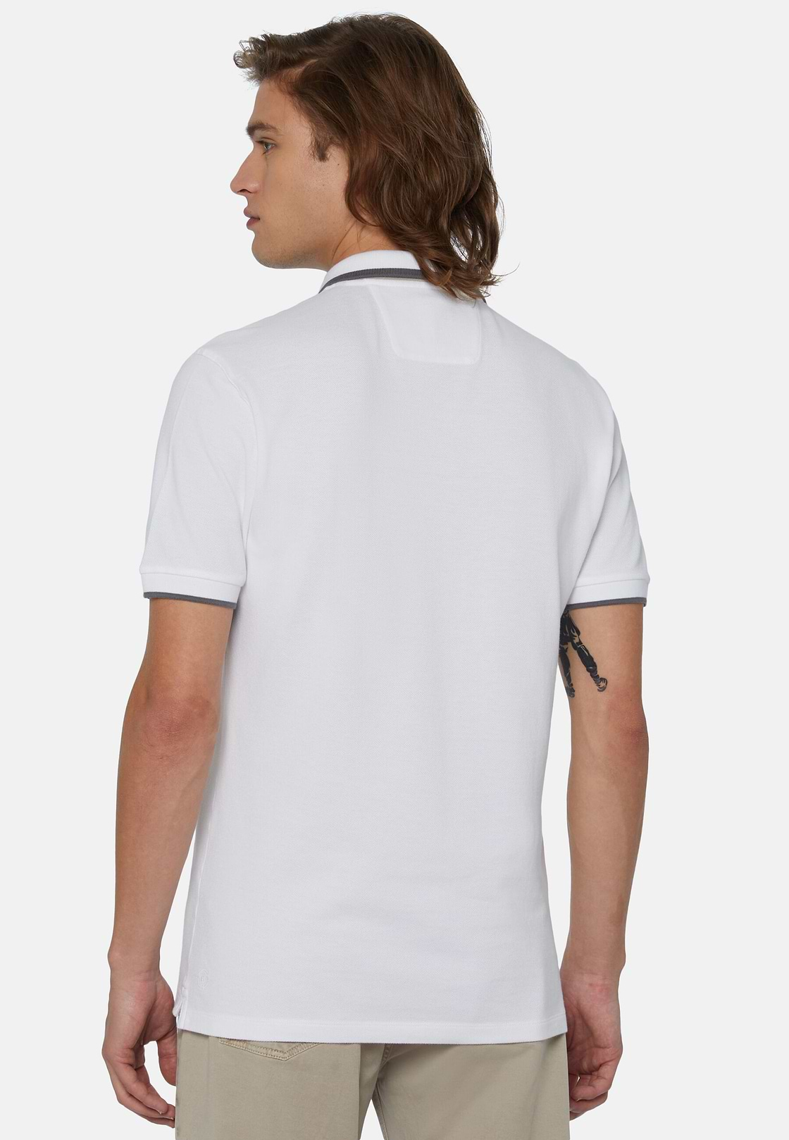 Organic Cotton Blend Piqué Polo Shirt, White, hi-res