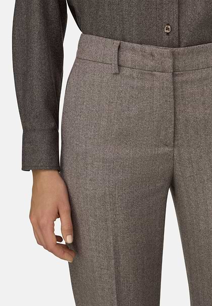 Spodnie Wełniane Wide Leg, Taupe, hi-res