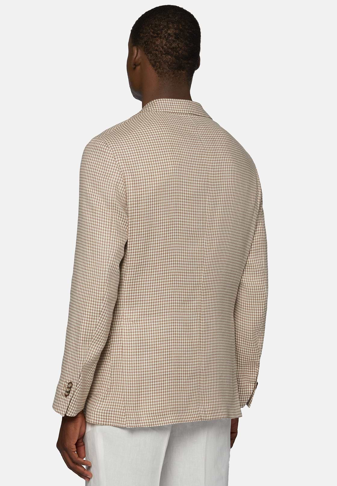 Dove Grey Houndstooth Jacket In Stretch Linen, Taupe, hi-res