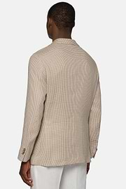 Dove Grey Houndstooth Jacket In Stretch Linen, Taupe, hi-res