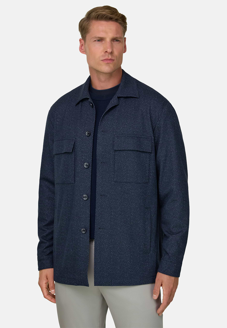 Shacket Herringbone Viscose Blend, Blue, hi-res