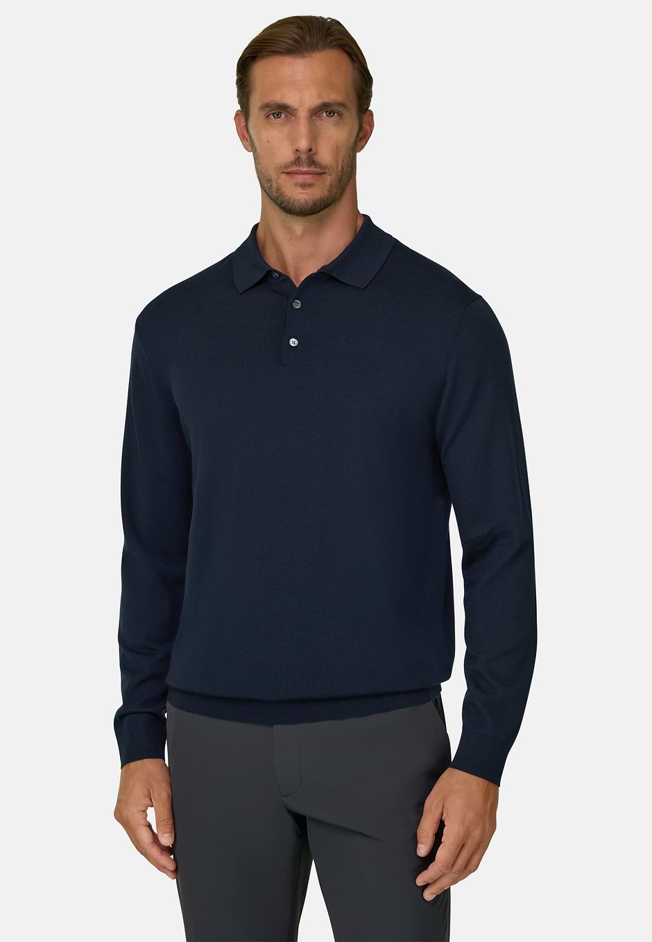 Polo en Maille en Laine Mérinos Superfine, bleu marine, hi-res