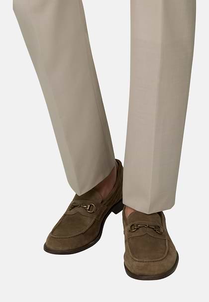 Suede Leather Loafers, Taupe, hi-res