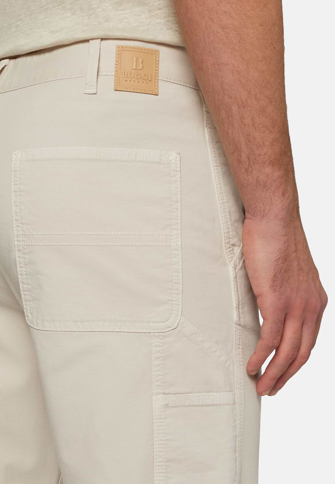 Stretch Cotton Trousers, Cream, hi-res