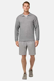 Cotton and Silk Knitted Polo Shirt, Grey, hi-res