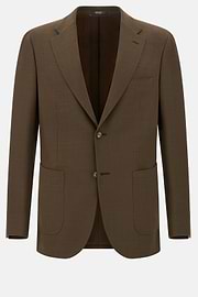 Giacca In Pura Lana Crepe, Marrone, hi-res