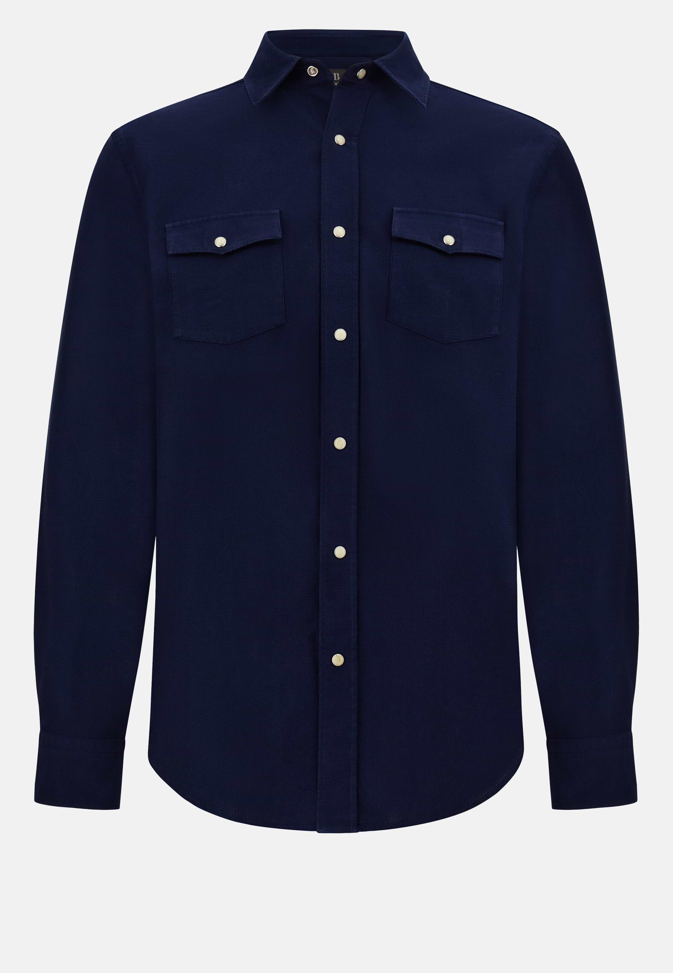 Men's Regular Fit Cotton Shirt, Navy blue | Boggi Milano
