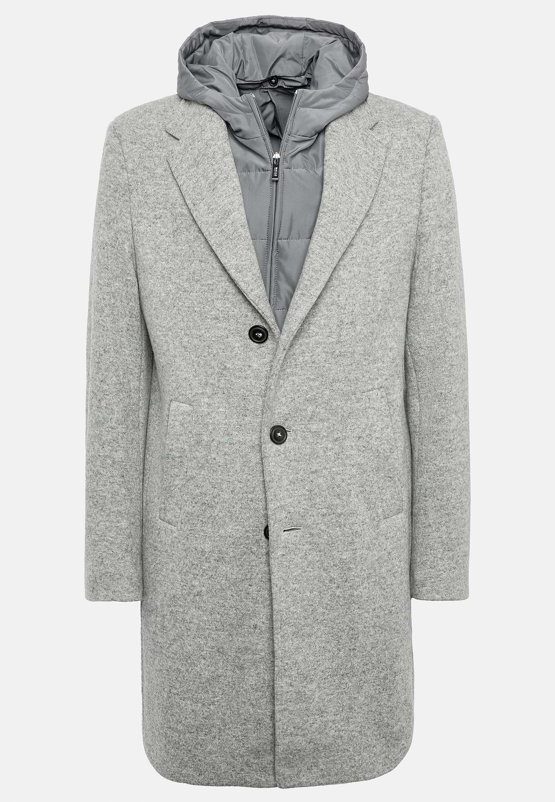 Manteau En Jersey De Laine Avec Plastron, Gris, hi-res