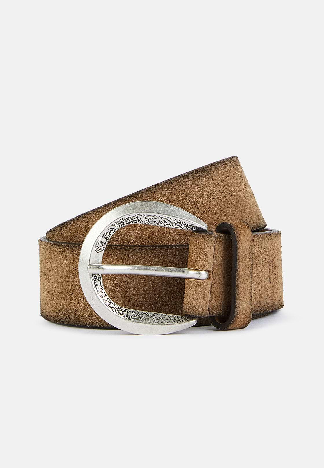 Suede Belt With Metal Tip, Taupe, hi-res