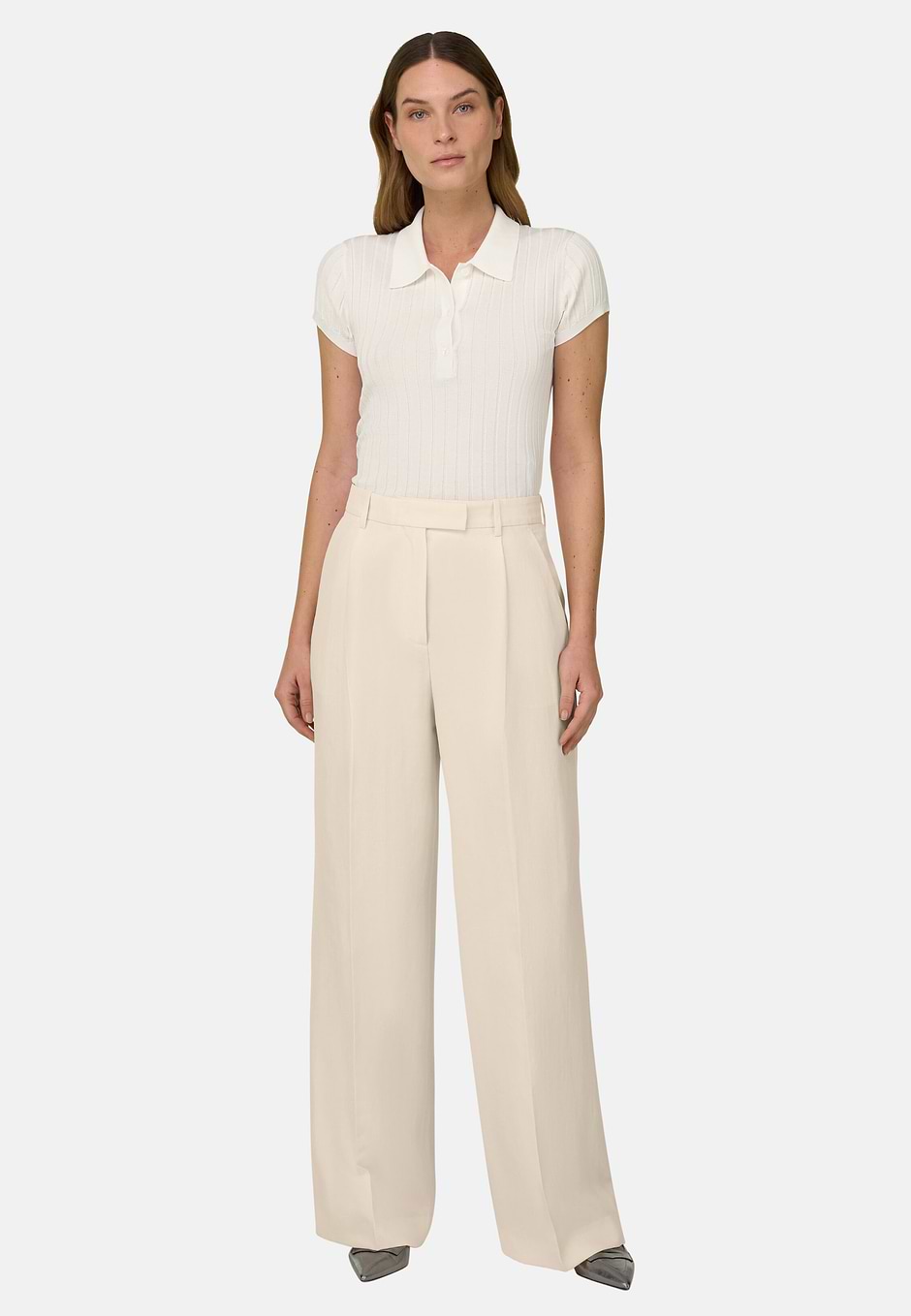 Polo Aus Baumwoll-Seiden-Strick, Weiß, hi-res