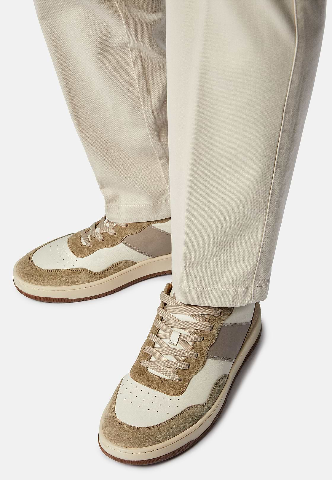 Leather Trainers, Beige, hi-res