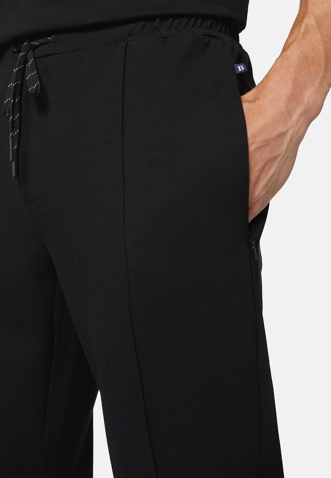 Stretch Interlock Technical Fabric Trousers, Black, hi-res