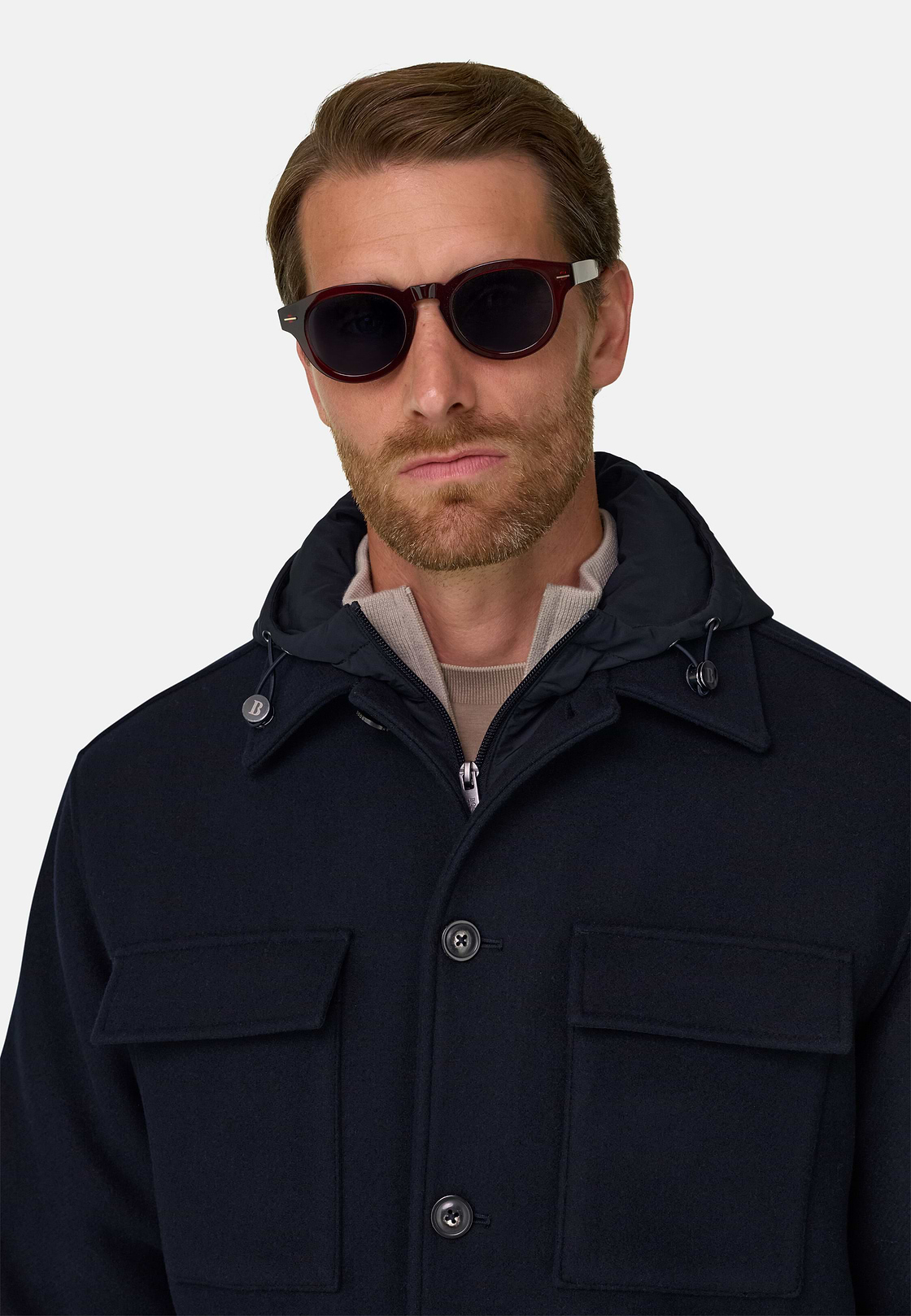 Shacket Link in Wool with Bib, Navy blue, hi-res, 3