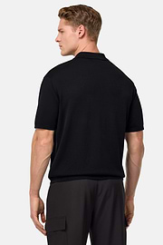 Cotton and Silk Knitted Polo Shirt, Black, hi-res