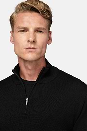 Schwarzer Pullover Mit Halbem Reißverschluss Aus Merinowolle, Schwarz, hi-res