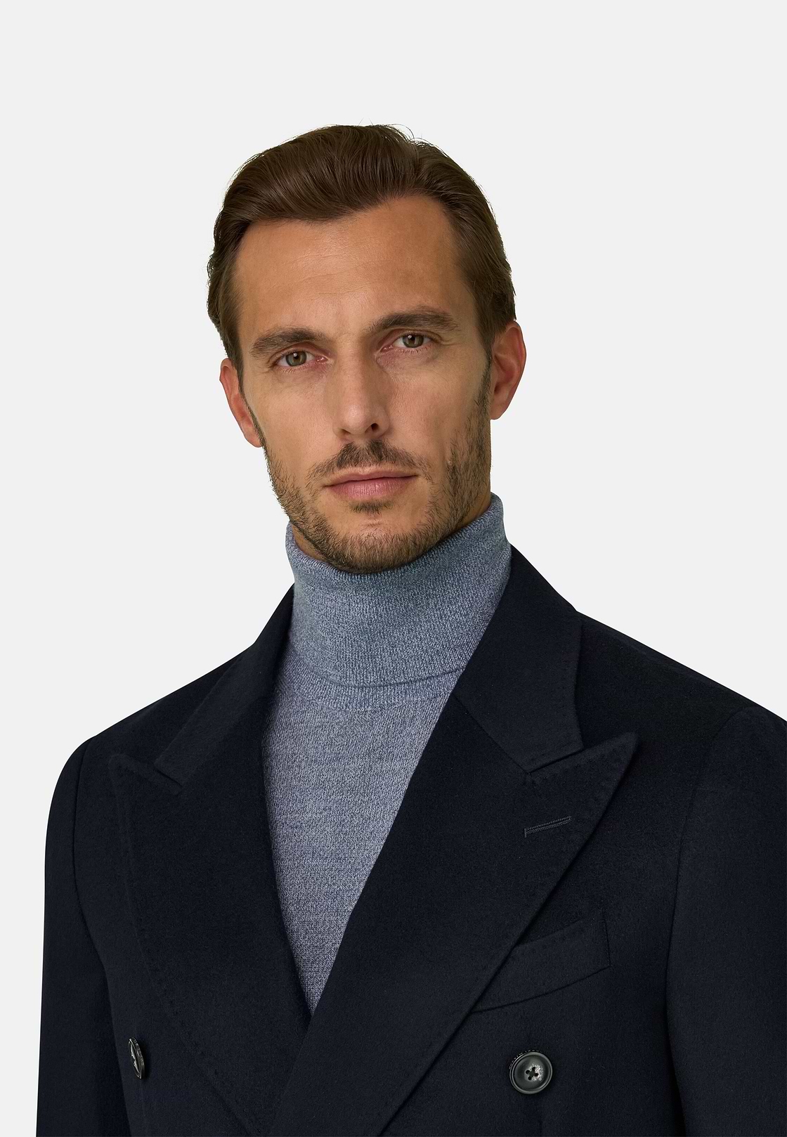 Coat in Pure Cashmere Double-Breasted, Navy blue, hi-res, 3