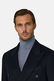 Coat in Pure Cashmere Double-Breasted, Navy blue, thumb, 3