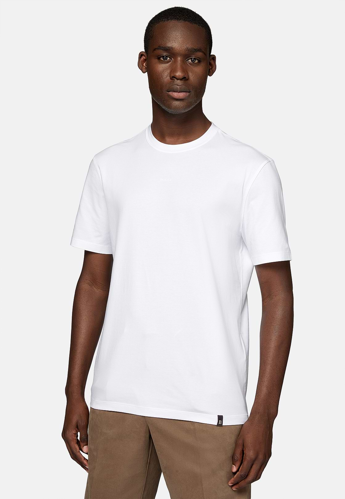 T-Shirt In Cotone Supima Elasticizzato, Bianco, hi-res