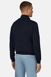 Maglia Mezza Zip In Cotone Seta, Navy, thumb, 3