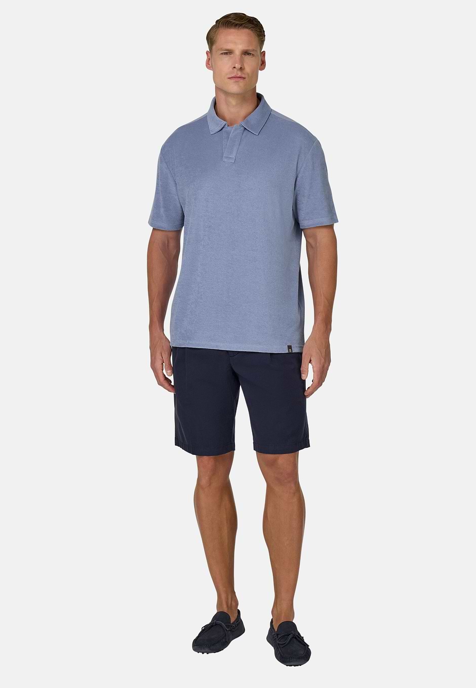 Cotton/Nylon Polo Shirt, Indigo, hi-res