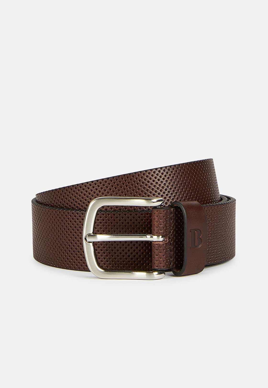 Printed Leather Belt, Brown, hi-res