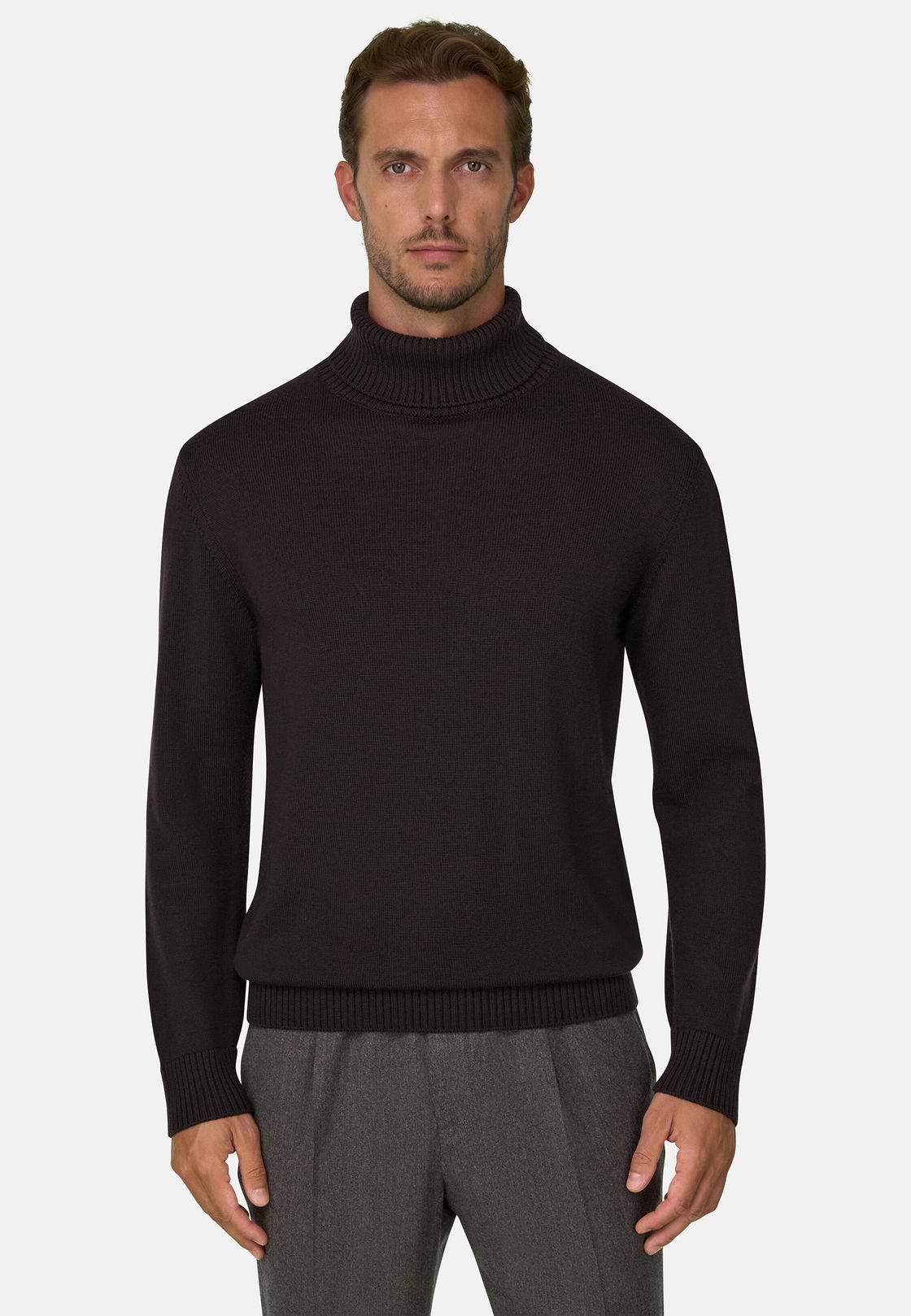 Rollkragenpullover aus extrafeiner Merinowolle, Dunkelbraun, hi-res, 1