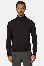 Rollkragenpullover aus extrafeiner Merinowolle, Dunkelbraun, thumb, 1