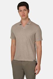 Polo En Jersey De Lin Extensible, Taupe, thumb, 1