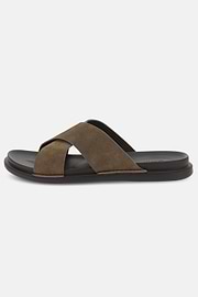 Suede Leather Slippers, Taupe, thumb, 1