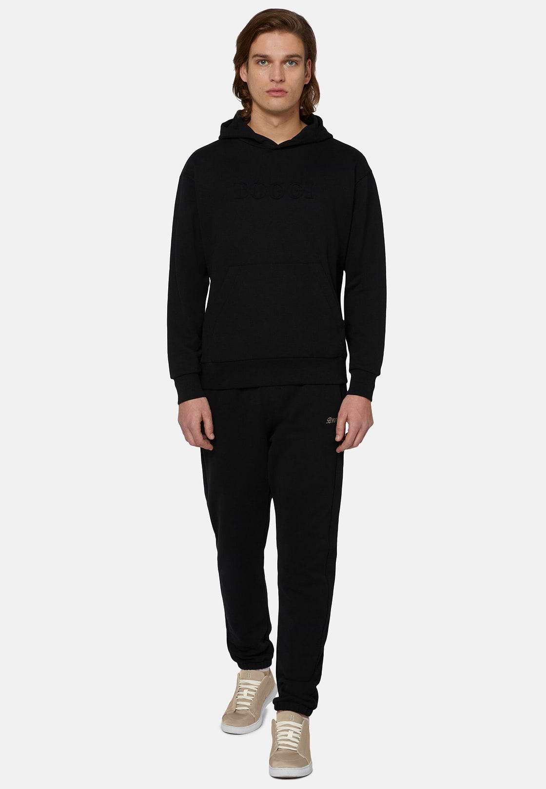 Hooded Sweatshirt in Cotton, Black, hi-res