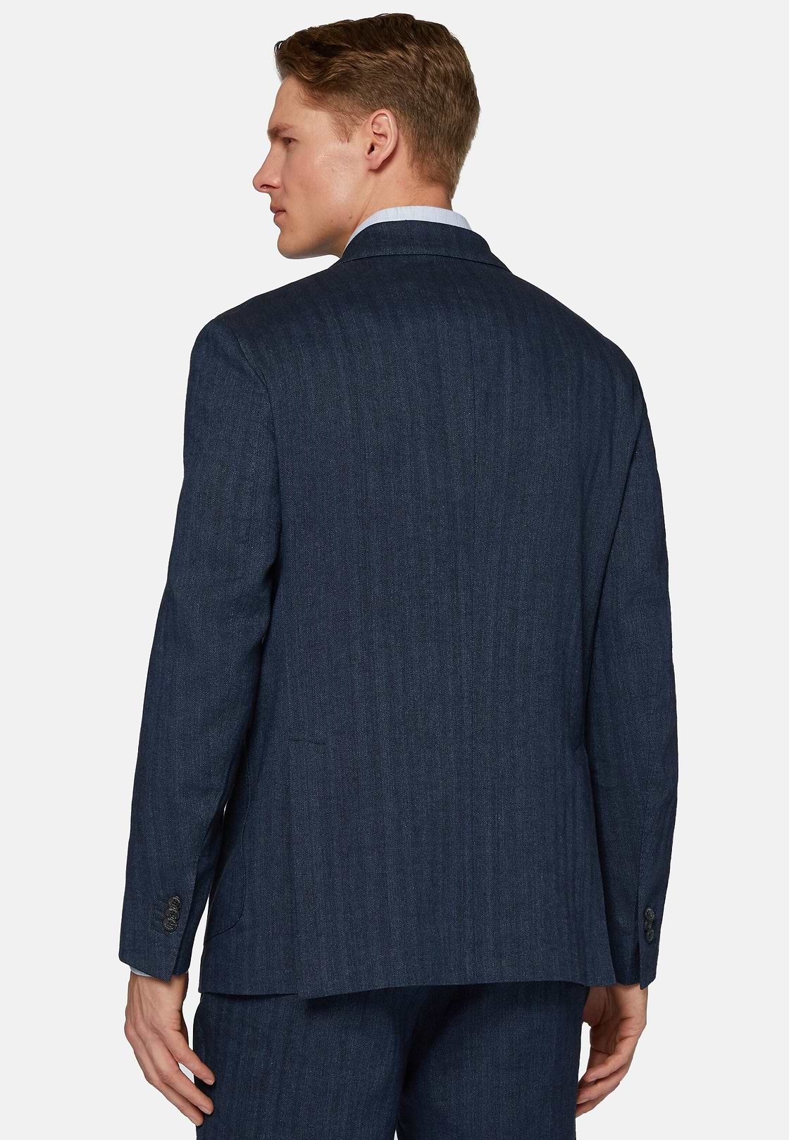 Navy Double-Breasted Suit In Cotton Linen, Navy blue, hi-res