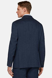 Navy Double-Breasted Suit In Cotton Linen, Navy blue, hi-res