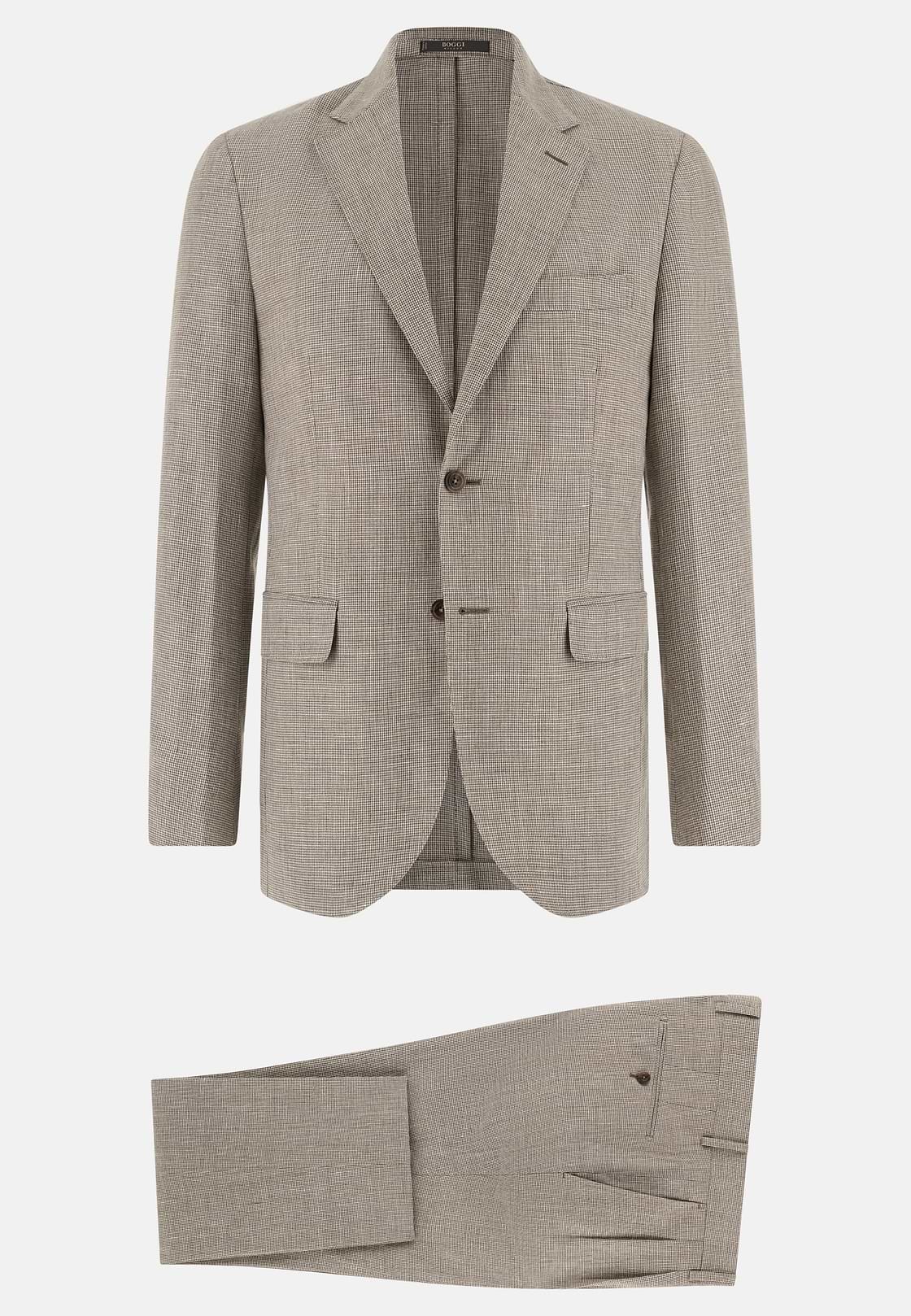 Micro Patterned Suit in Linen and Wool, Brown, hi-res, 6