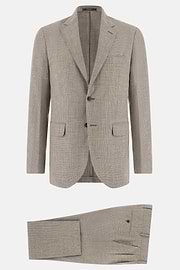 Micro Patterned Suit in Linen and Wool, Brown, thumb, 6