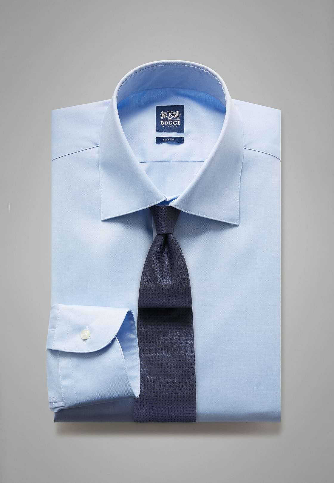 Camisa azul de algodón elastificado slim, , hi-res, 1