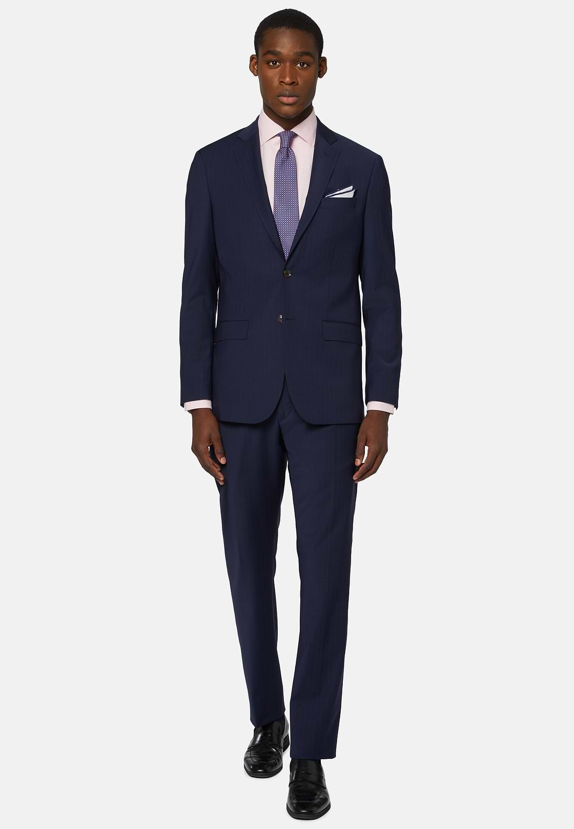 Blue Pinstripe Suit In Stretch Wool And Nylon, Blue, hi-res