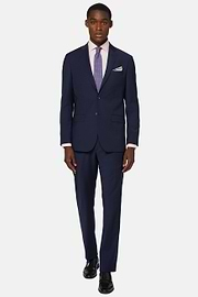 Blue Pinstripe Suit In Stretch Wool And Nylon, Blue, hi-res