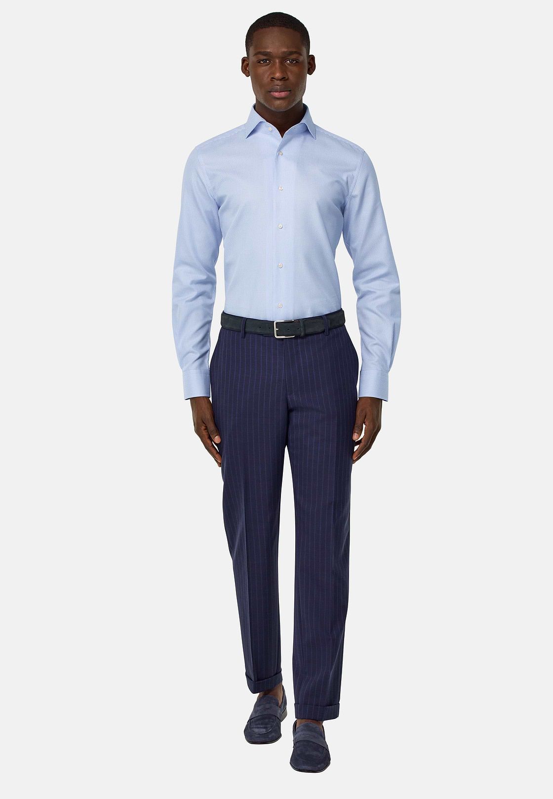Chemise À Rayures En Coton Regular Fit, Bleu clair, hi-res