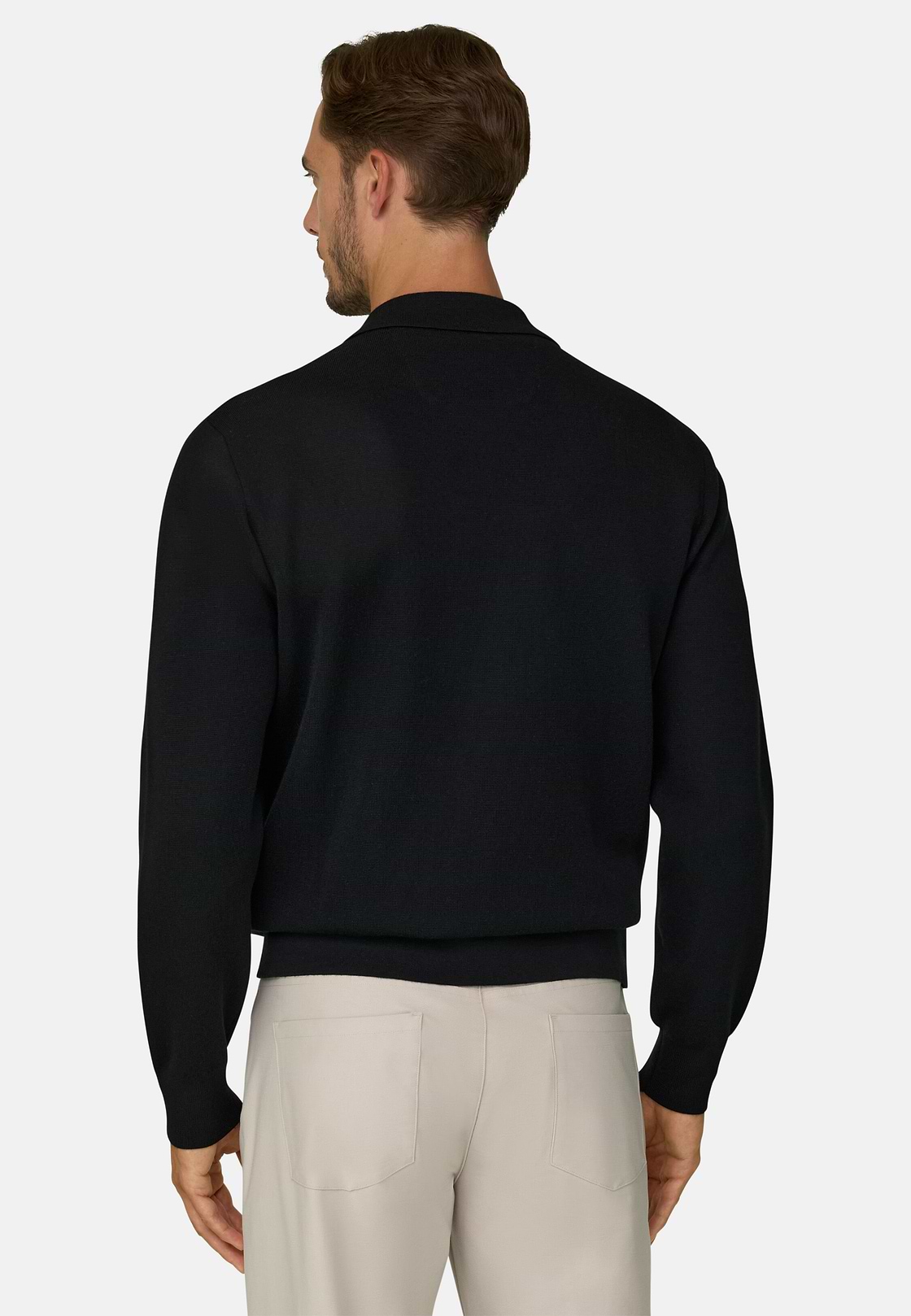 Gestricktes Polo Halber Reißverschluss Mischgewebe WOOLTECH, Schwarz, hi-res, 4
