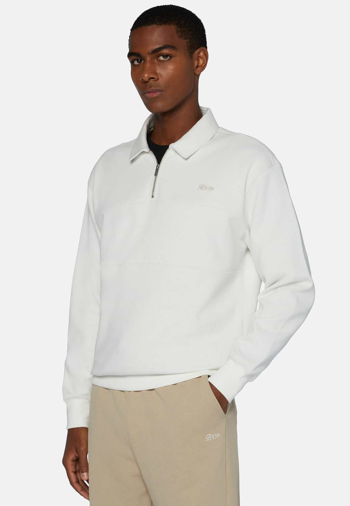 Half Zip Sweatshirt In Organic Cotton Blend, White, hi-res