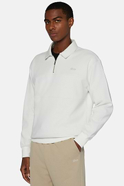 Half Zip Sweatshirt In Organic Cotton Blend, White, hi-res