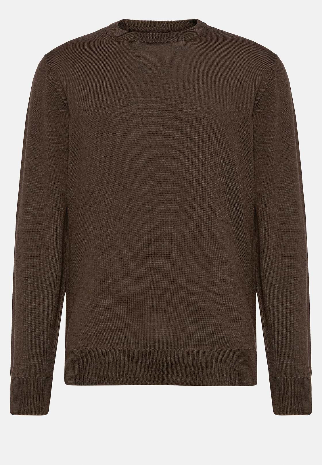Brown Merino Wool Crew Neck Jumper, Brown, hi-res